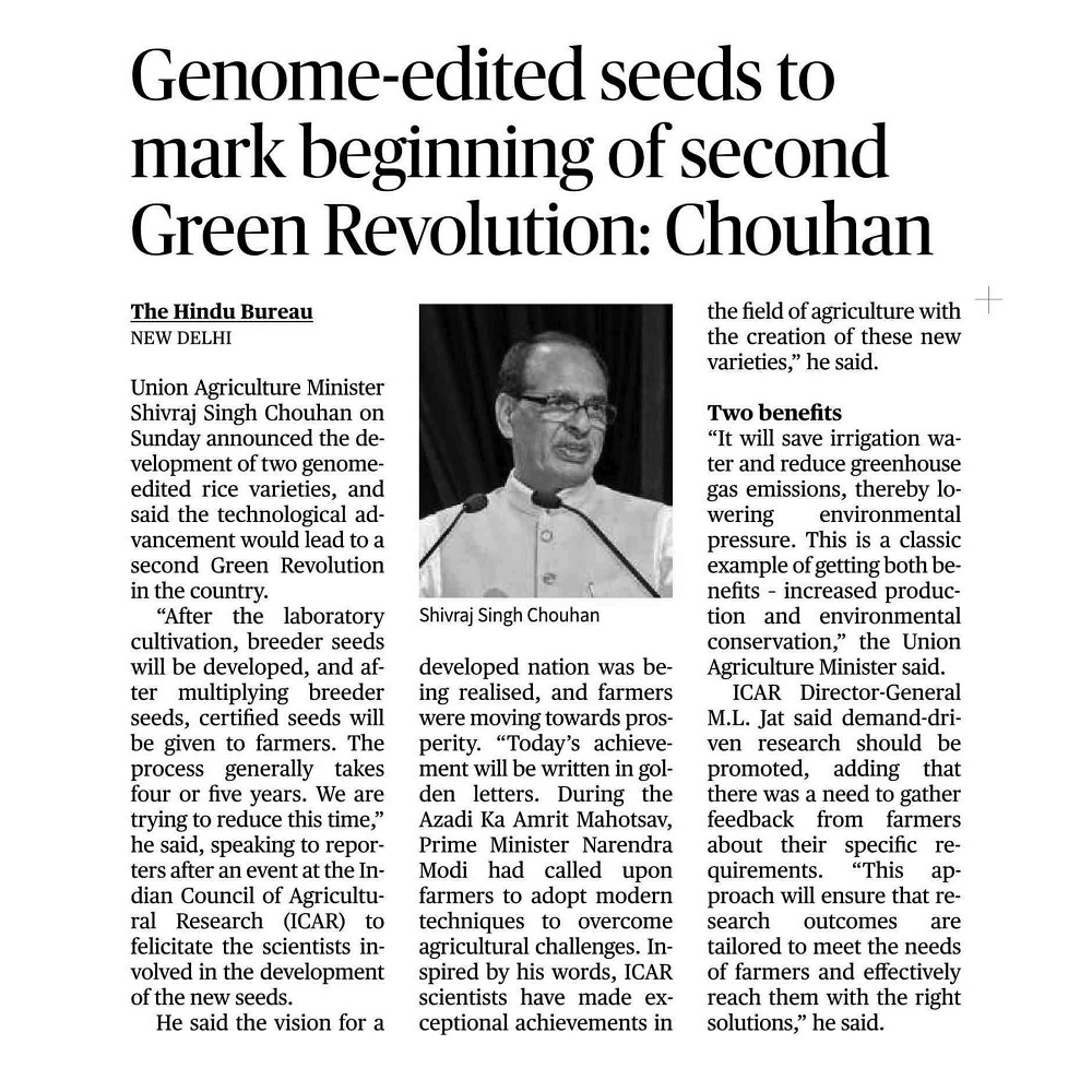 Genome- edited seeds to mark beginning of second Green Revolution: Chouhan