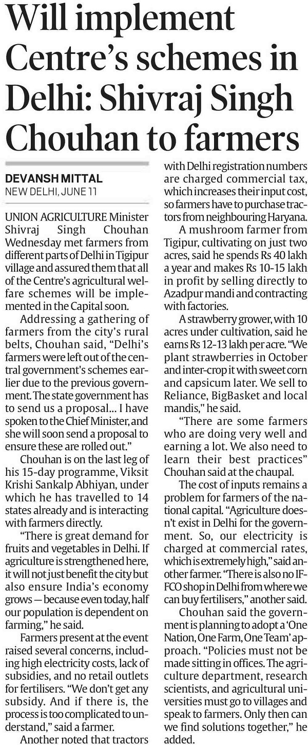 Will implement Centre's schemes in Delhi: Shivraj Singh Chouhan to farmers