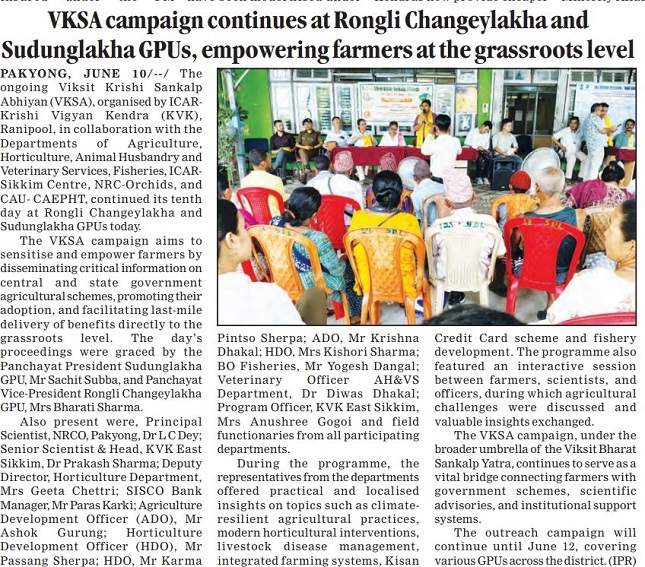 VKSA campaign continues at Rongli Changeylakha and Sudunglakha GPUs, empowering farmers at the grassroots level