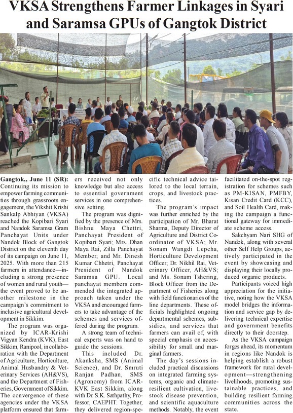 VKSA Strengthens Farmer Linkages in Syari and Saramsa GPUs of Gangtok District