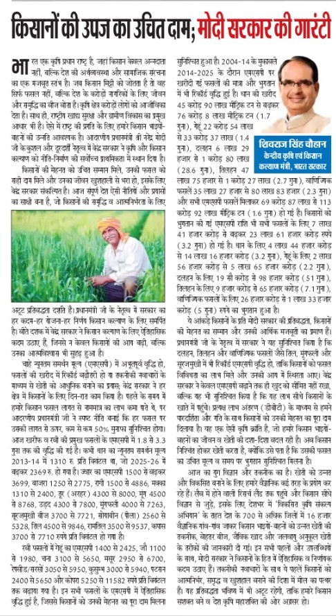 किसानों की उपज का उिचत दाम; मोदी सरकार की गारंटी