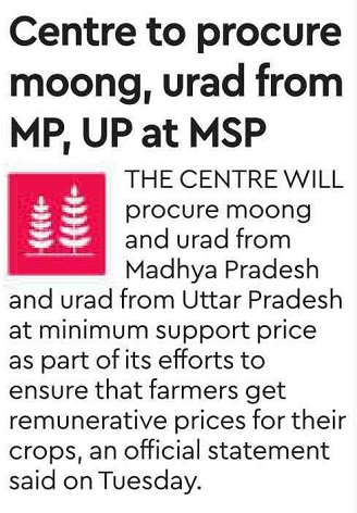 Centre to procure moong, urad from MP, UP at MSP