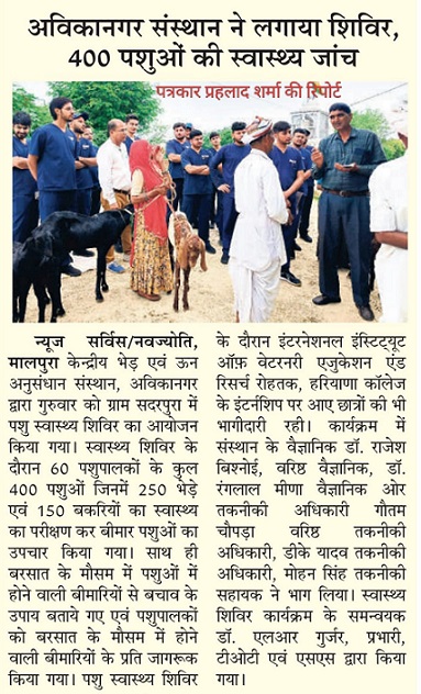 अविकानगर संस्थान ने लगाया शिविर, 400 पशुओं की स्वास्थ्य जांच