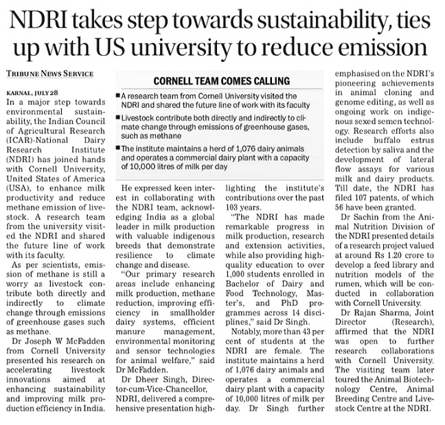 NDRI takes step towards sustainability, ties up with US university to reduce emission