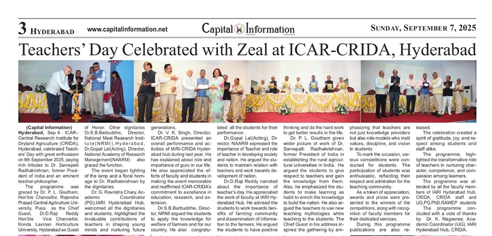 Teachers Day celebrated with Zeel at ICAR CRIDA, Hyderabad 