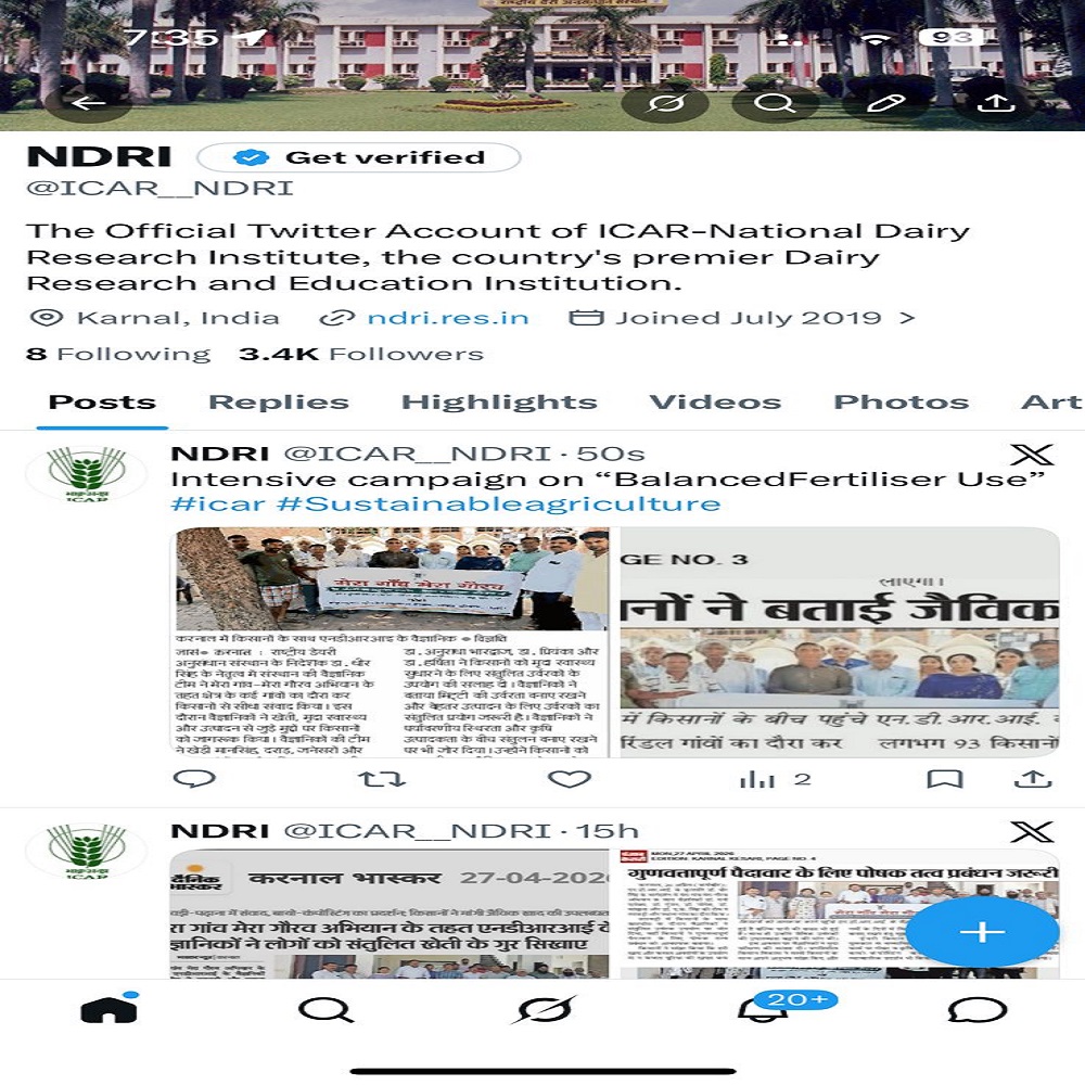 The Official Twitter Account of ICAR-National Dairy