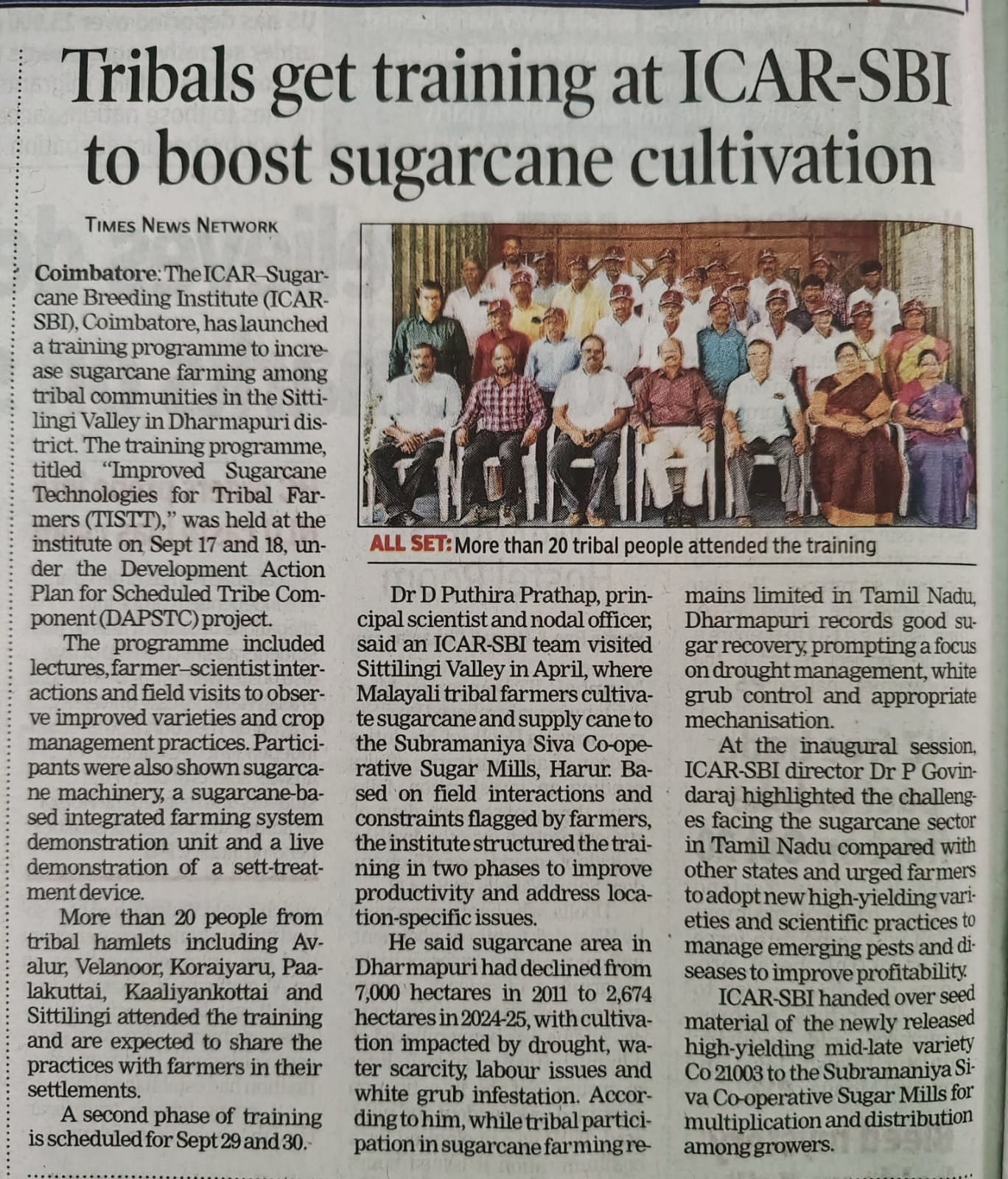 Tribals get training at ICAR-SBI to boost sugarcane cultivation