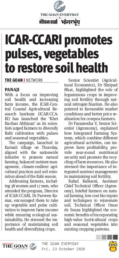 ICAR-CCARI promotes pulses, vegetables to restore soil health